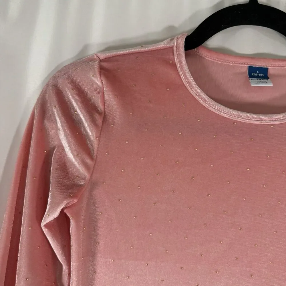 New Old Navy Velvet Shirt Girls Large 10-12 Pink Long Sleeve Crew Neck